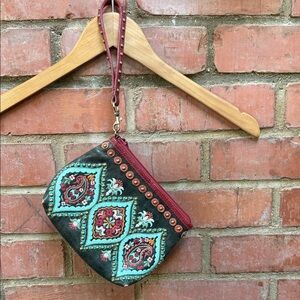 Vintage Isabella Fiore Embroidered Multicolor Wristlet Clutch